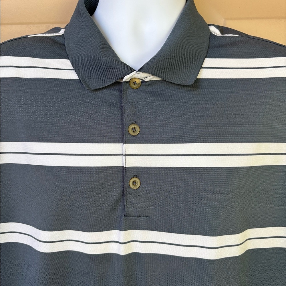 Nike Gray and White Striped Polo Shirt